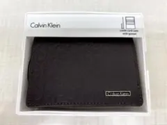 【新品未使用】カルバンクライン カードケース/名刺入74286BR型押レザー箱入