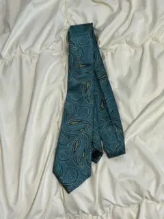 ペイズリー柄シルクネクタイ 青緑色