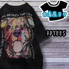古着スリーディーティーズデカロゴアニマル柄ゆるだぼTシャツ黒ブラック2XL