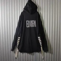 エルビラ スウェット パーカー フーディープルオーバー サイドレース 黒 M