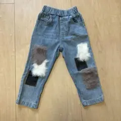 新品未使用　韓国子供服　キッズ　ファー付き　デニムパンツ　90サイズ