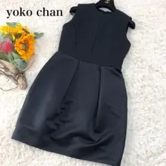 【美品】ヨーコチャン 異素材 ワンピース ドッキング ドレス ブラック 40号