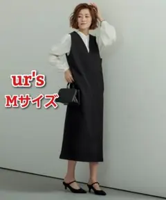 ユアーズ フェイクウールVネックワンピース ブラック