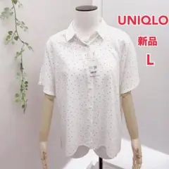 ユニクロ　新品•タグ付き定価2990円　春夏　オフホワイト✖️ドット5部袖ブラウス