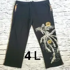 朱雀 花 大きめ ブラック ジョガーパンツ 4Ｌ メンズ ルームウェア 寝間着