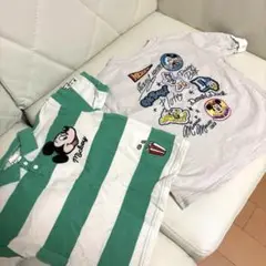 ミッキーマウス ポロシャツとバックワッペンTシャツ　2枚セット
