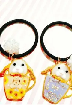 【再出品】ワンちゃんのカップ向日葵/キラキラヘアーゴム２点セット