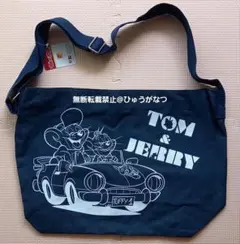 トムとジェリー　バッグ　ショルダーバッグ　ファスナー付き　ダークブルー