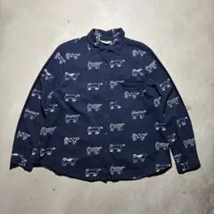 【極美品】fillil 猫柄ネイビー長袖シャツ