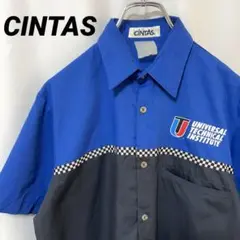 N-4381 CINTAS アメリカ古着 ワークシャツ 半袖 企業ロゴプリントM