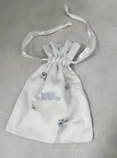 きんちゃくポーチ Royal Worcester 小花刺繍 ライトブルー