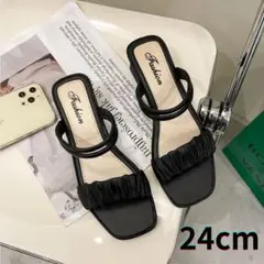 ブラックサンダル 24cm ギャザーサンダル