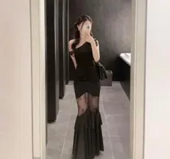 elmyu レースデザインティアードロングスカート