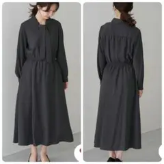【美品】ロペピクニック　 ボウタイツイルワンピース　ダークグレー　M
