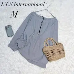 イッツインターナショナル/ブラウス/コットン混/ストライプ/グレー白/美品✨️