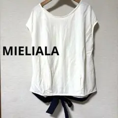 MIELIALAミエリアラ/アイボリー リボン付き フレンチスリーブカットソーL
