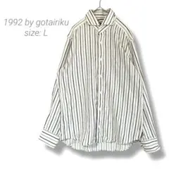 【1992 by gotairiku】綿100%ストライプシャツ L ホワイト