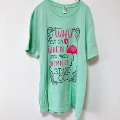 【M】フラミンゴ 半袖Tシャツ ミントグリーン 綿 コットン100% 古着
