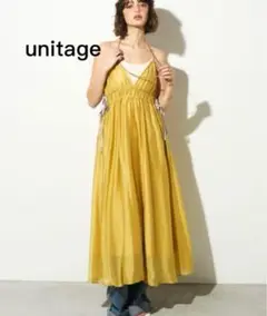 美品Unitage 配色ボリュームシアーキャミワンピースロング丈リボン希少