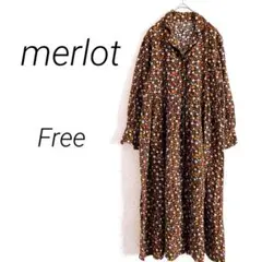 【1480】メルロー　長袖ロングワンピース ブラウン系　Free 花柄