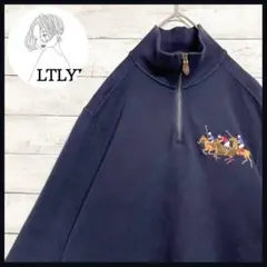 希少✨ ラルフローレン ハーフジップ スウェット トレーナー 刺繍ロゴ ネイビー