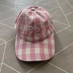リボン刺繍ギンガムチェック柄キャップ 54-60cm