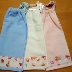 二重　おりこうエプロン　おりこうタオル　3枚　ブルー　白　ピンク　くま　いちご