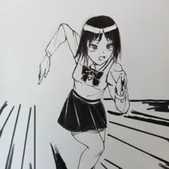 走る少女のインクペンイラスト