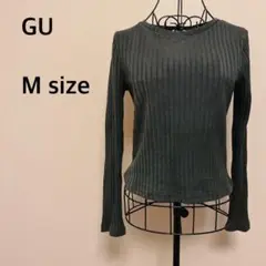 【GU】レディース/リブニットカットソー/長袖/カーキ/シンプル/無地