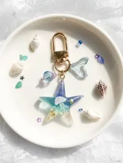 ハンドメイド　レジン　ヒトデ　くらげ　チャーム　キーホルダー