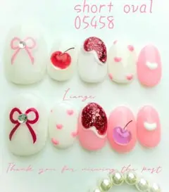 ネイルチップ現品 ピンクネイル ホワイトネイル チェリーネイル リボンネイル