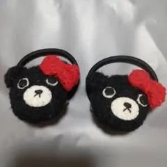 ミキハウスダブルビークマの顔ヘアゴム 赤いリボン付きリメイク