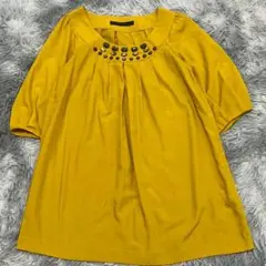 美品✨【BEAMS】マスタード五分袖チュニック ビジュー付き カジュアル