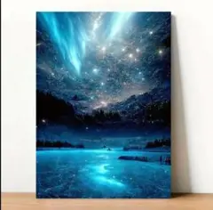 オーロラ 星空 絵画 キャンバス 42x30cm or 70×50cm