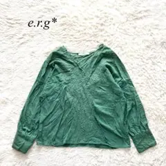 F2【イーアールジー】スカラップ刺繍ブラウス　長袖　みどり　M 綿100%