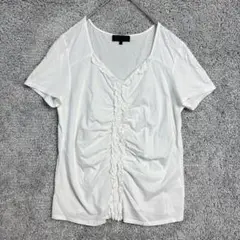 2723 リフレクト Vネック ギャザー Tシャツ 白 42 日本製 半袖 無地