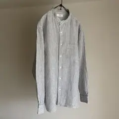 UNIQLO ユニクロ　スタンドカラー　リネンストライプシャツ　L