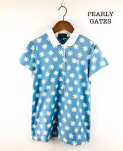 PEARLY GATES パーリーゲイツ 半袖 ポロシャツ ブルー 水色 花柄