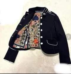 ラルフローレン 刺繍ナポレオンノーカラージャケット ホワイト リネンS希少✨ ラルフローレン 刺繍ナポレオンノーカラージャケット ホワイト