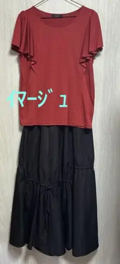 イマージュ IMAGE赤フリル半袖トップス　カットソー　Tシャツ