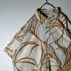 【美品】majun半袖リーフ柄ナチュラルビッグサイズアロハポリ自然派落ち着いた