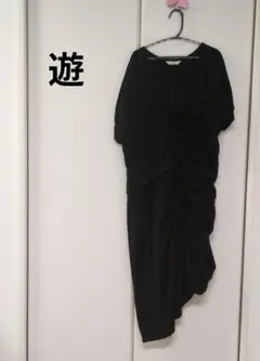 【遊】美品♡日本製　黒　ワンピース　アシンメトリー　ジャランジャラン　小竹正