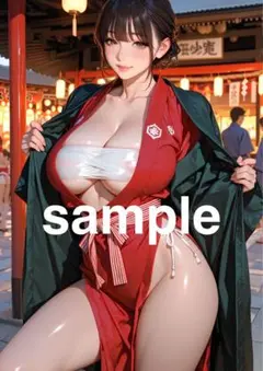 夏祭り【神輿美女担ぎ手】★AIイラスト　A4ポスター0004