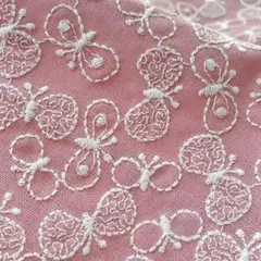 s16-p▼135×50cm▼コットンリネン刺繍生地▼蝶々　薄手　桜ピンク