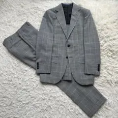 極美品　日本製　英国生地　スーツ　オーバーペン　千鳥　春夏　ライトグレー　Y5