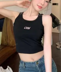 Y2K 平成 ギャル グランジ タンクトップ SHEIN クロップド ブラック