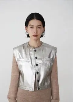 mediam Fake Leather Vest フェイクレザーベスト シルバー