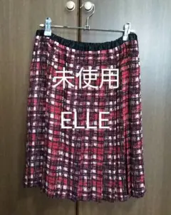 未使用☆ELLE　エル　プリーツスカート　膝丈　赤×黒　チェック