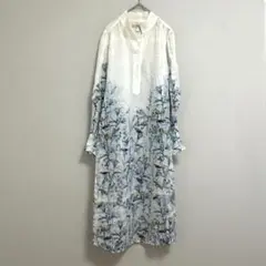 バナナリパブリック 鳥 花 シアー シャツワンピース 【XS】 白 青 リネン