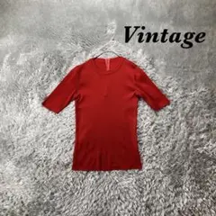 Vintage ヴィンテージ 半袖カットソー リブニット 薄手 細身 レッド